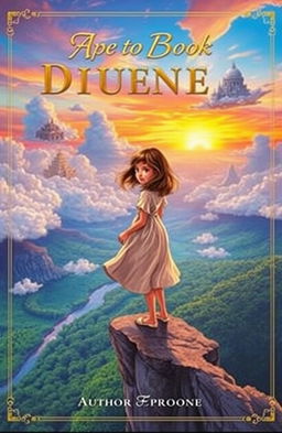A captivating book cover featuring a young girl standing on a cliff overlooking a vast, enchanting landscape