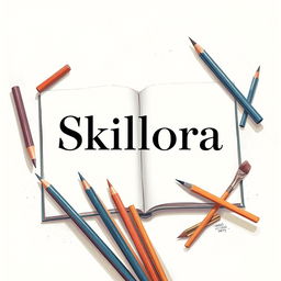 An elegant illustration showcasing the title 'Skillora' prominently in the center, rendered in a sophisticated, artistic font that reflects the expertise of a skilled artist