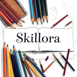 An elegant illustration showcasing the title 'Skillora' prominently in the center, rendered in a sophisticated, artistic font that reflects the expertise of a skilled artist