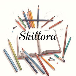 An elegant illustration showcasing the title 'Skillora' prominently in the center, rendered in a sophisticated, artistic font that reflects the expertise of a skilled artist