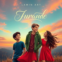 An enchanting cover design for a novel featuring two boys and one girl