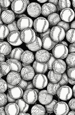 A colouring book page filled with a repeating pattern of detailed baseballs.