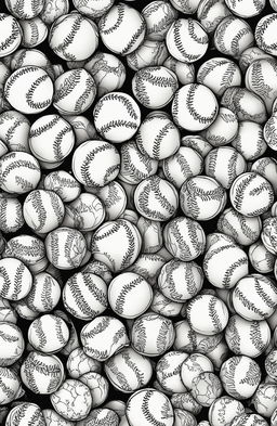 A colouring book page filled with a repeating pattern of detailed baseballs.