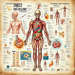 A comprehensive and visually engaging presentation of human anatomy and physiology, showcasing various systems like muscular, skeletal, circulatory, and nervous systems