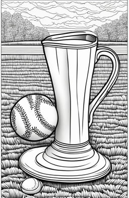 A colouring book page featuring a detailed baseball resting on a pitcher's mound.