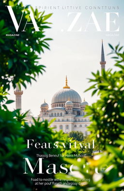 A magazine cover featuring Faisal Mosque, surrounded by lush green foliage