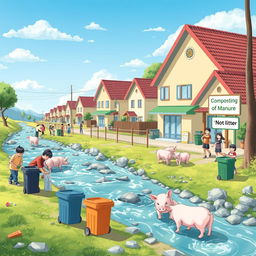 A vibrant digital art piece that illustrates a clean community environment