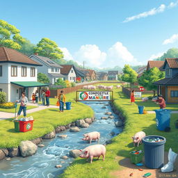 A vibrant digital art piece that illustrates a clean community environment