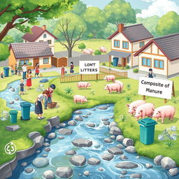 A vibrant digital art piece that illustrates a clean community environment