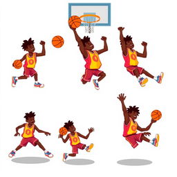 A vibrant and colorful pixel art sprite sheet featuring a dynamic basketball player