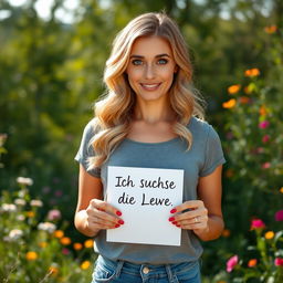A 35-year-old woman standing full-length in a serene natural environment, posing gracefully with a clear, radiant face