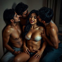 An intimate scene set in a cozy hostel room, with Shobhita Rana, a stunning Indian woman, leaning against the wall while sitting on a bed