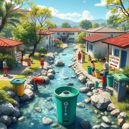 A vibrant digital art piece in ultra HD that depicts a clean community environment