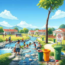 A vibrant digital art piece in ultra HD that depicts a clean community environment