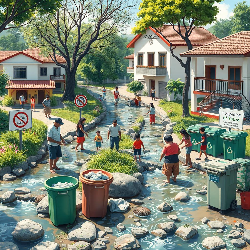 A vibrant digital art piece in ultra HD that depicts a clean community environment