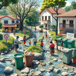 A vibrant digital art piece in ultra HD that depicts a clean community environment