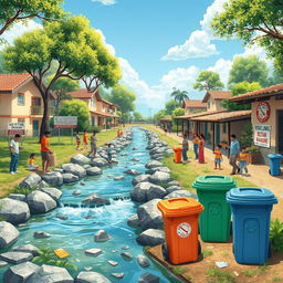 A vibrant digital art piece in ultra HD that depicts a clean community environment