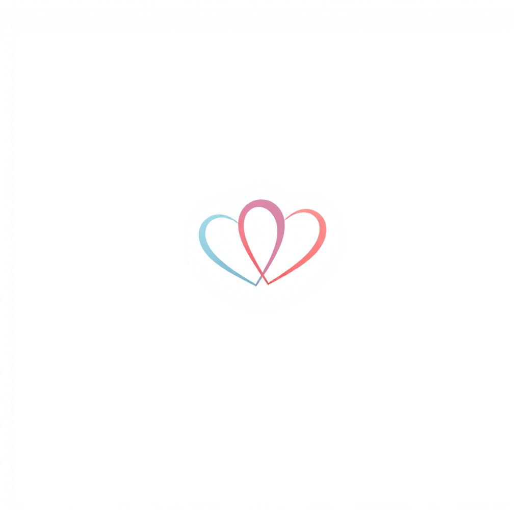 A minimalist logo for a dating website featuring an abstract design of two interlocking hearts to symbolize connection and love