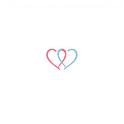 A minimalist logo for a dating website featuring an abstract design of two interlocking hearts to symbolize connection and love