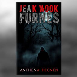 A chilling book cover design that embodies fear and suspense, featuring a dark, ominous forest shrouded in mist