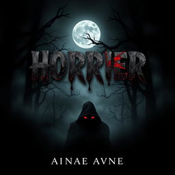 A chilling book cover design that embodies fear and suspense, featuring a dark, ominous forest shrouded in mist