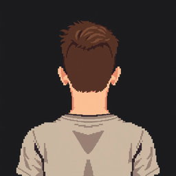 A pixel art depiction of a man with short brown hair and a short brown beard, shown from the waist up