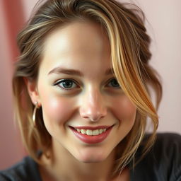 A young French woman, 30 years old, with fair skin and a barely-there makeup look that enhances her natural beauty