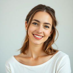 A young French woman, 30 years old, with fair skin and delicate, understated makeup that highlights her natural beauty