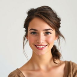 A young French woman, 30 years old, with fair skin and delicate, understated makeup that highlights her natural beauty