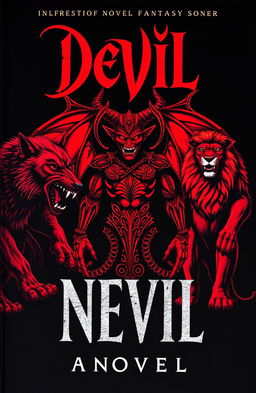 A striking novel book cover featuring a central devil figure in dark red and black tones