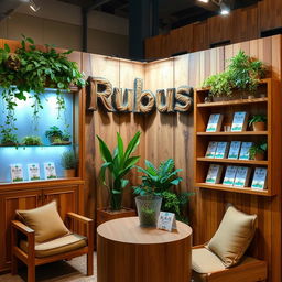 A cozy and eco-friendly stand setup for a herbal cigarettes brand called Rubus