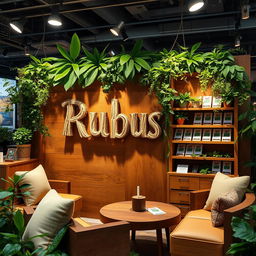 A cozy and eco-friendly stand setup for a herbal cigarettes brand called Rubus