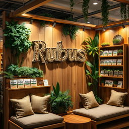 A cozy and eco-friendly stand setup for a herbal cigarettes brand called Rubus