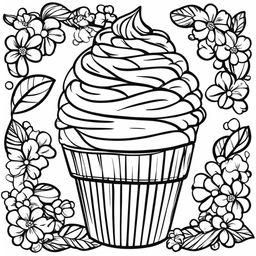 Black and white colouring book page featuring a simple ice cream cone.