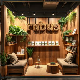 A cozy and eco-friendly stand setup for a herbal cigarettes brand called rubus