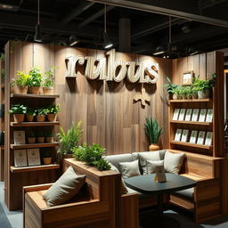 A cozy and eco-friendly stand setup for a herbal cigarettes brand called rubus