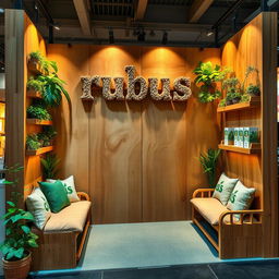 A cozy and eco-friendly stand setup for a herbal cigarettes brand called rubus