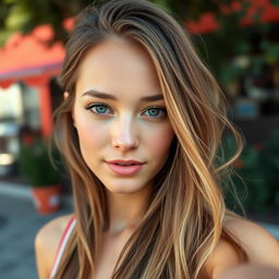 A 27-year-old woman with a natural style, showcasing her light skin and minimal makeup for a fresh, effortless look