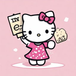 Hello Kitty character in her iconic style, cheerfully holding up a sign that says 'Maisy'.