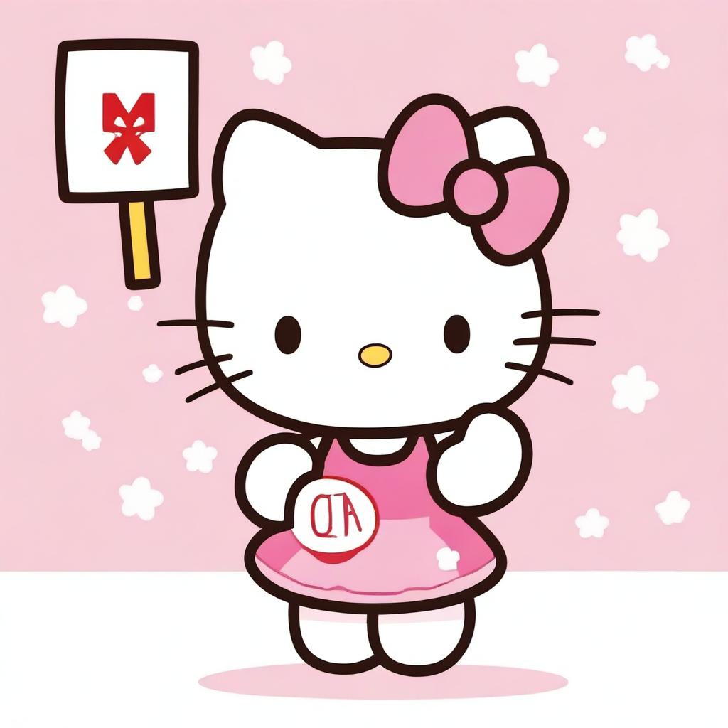 Hello Kitty character in her iconic style, cheerfully holding up a sign that says 'Maisy'.