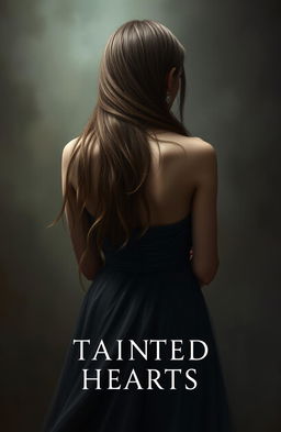 A portrait titled 'Tainted Hearts' featuring a mysterious woman seen only from the back