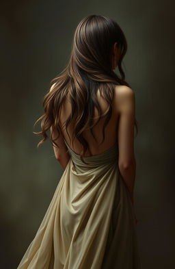 A portrait titled 'Tainted Hearts' featuring a mysterious woman seen only from the back