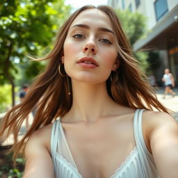 A 27-year-old woman embodying a natural style with light skin and minimal makeup, creating a fresh and effortless look