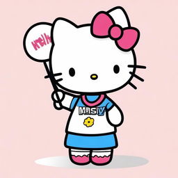 Cheerful Hello Kitty cartoon character holding a sign with the word 'Maisy' clearly inscribed.