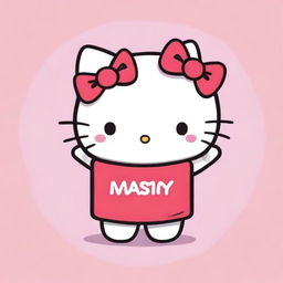 Illustration of the adorable Hello Kitty happily holding up a sign displaying the word 'Maisy'.