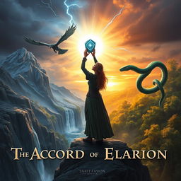 Astrid Kaelson, a strong female figure, stands on the Cliffs of Aurith, overlooking the two kingdoms at the symbolic meeting point of the rival districts