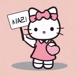 Illustration of the adorable Hello Kitty happily holding up a sign displaying the word 'Maisy'.