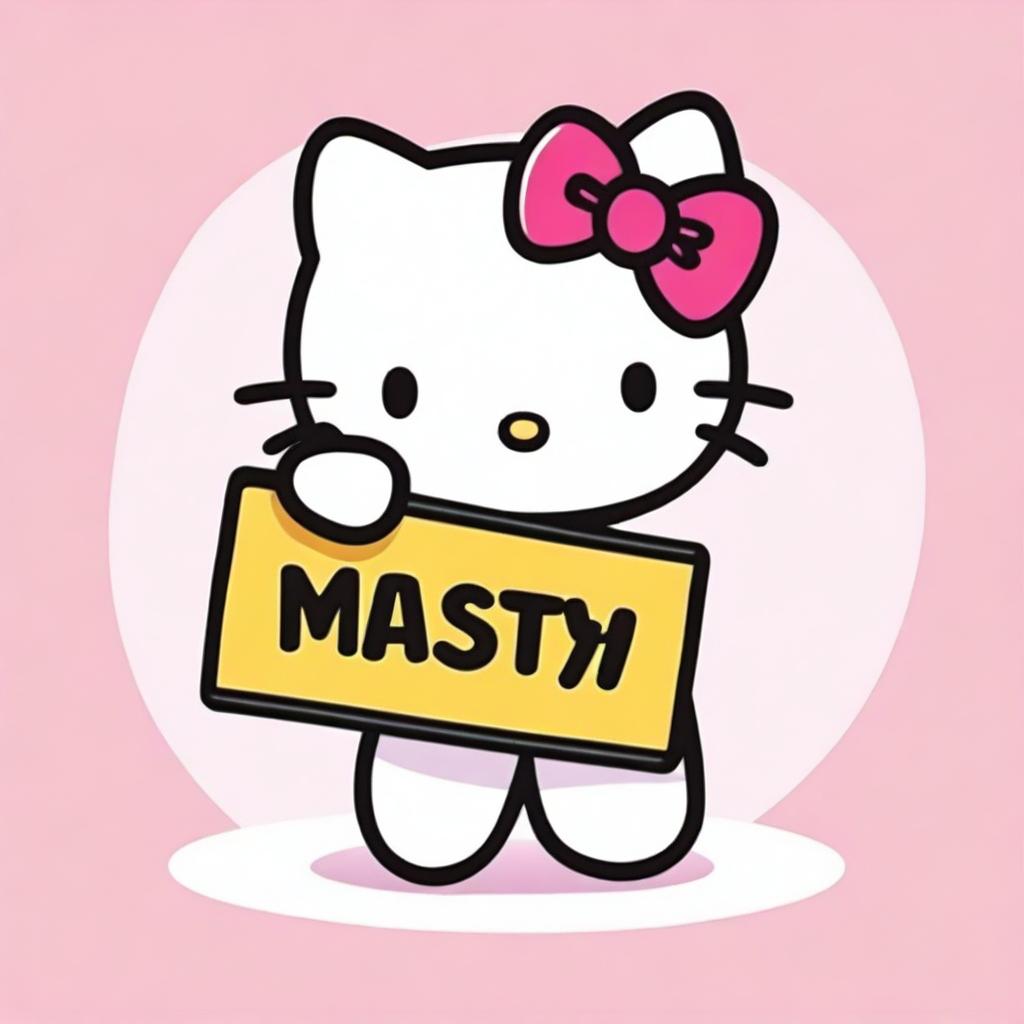 An image of the popular character, Hello Kitty, cheerfully holding a sign with the word 'Maisy' on it.