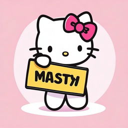 An image of the popular character, Hello Kitty, cheerfully holding a sign with the word 'Maisy' on it.