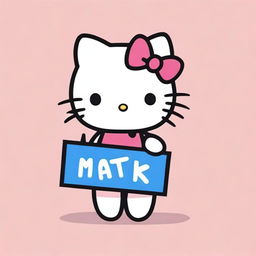 An adorable depiction of Hello Kitty, smiling while she holds a sign that reads 'Maisy'